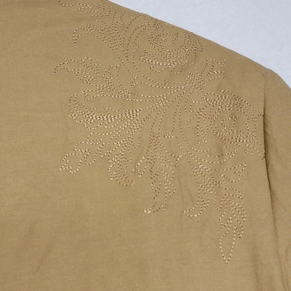 Empra Mens Tan‎ Linen Blend Embroidered Blazer Sport Coat 42L Paisley Lining
